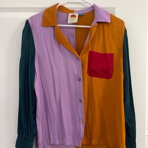 Farm Rio x  Anthropologie silk top size S